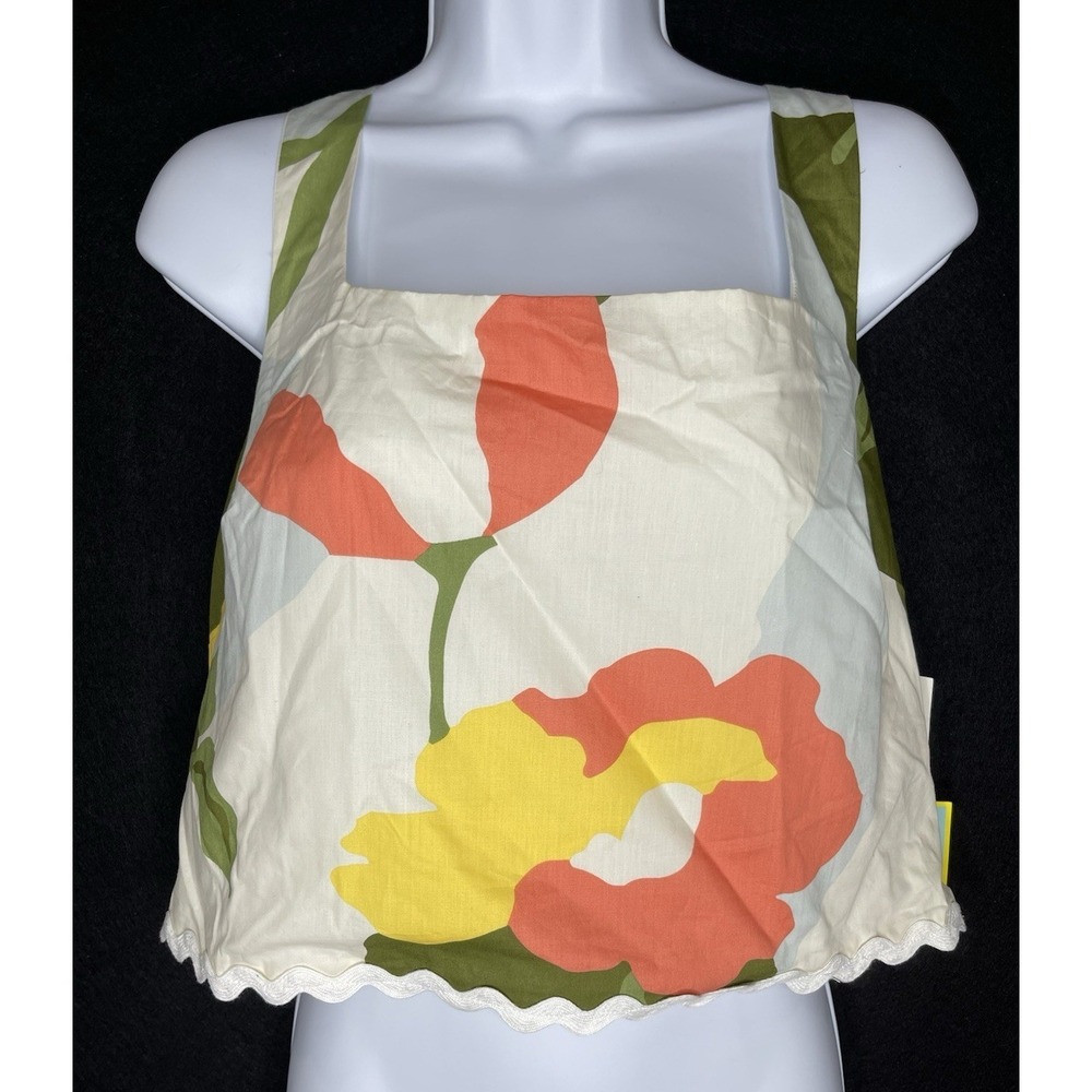 Vintage inspired CeCe Print Crop Top 70's Floral Scalloped‎ Hem 100% Cotton